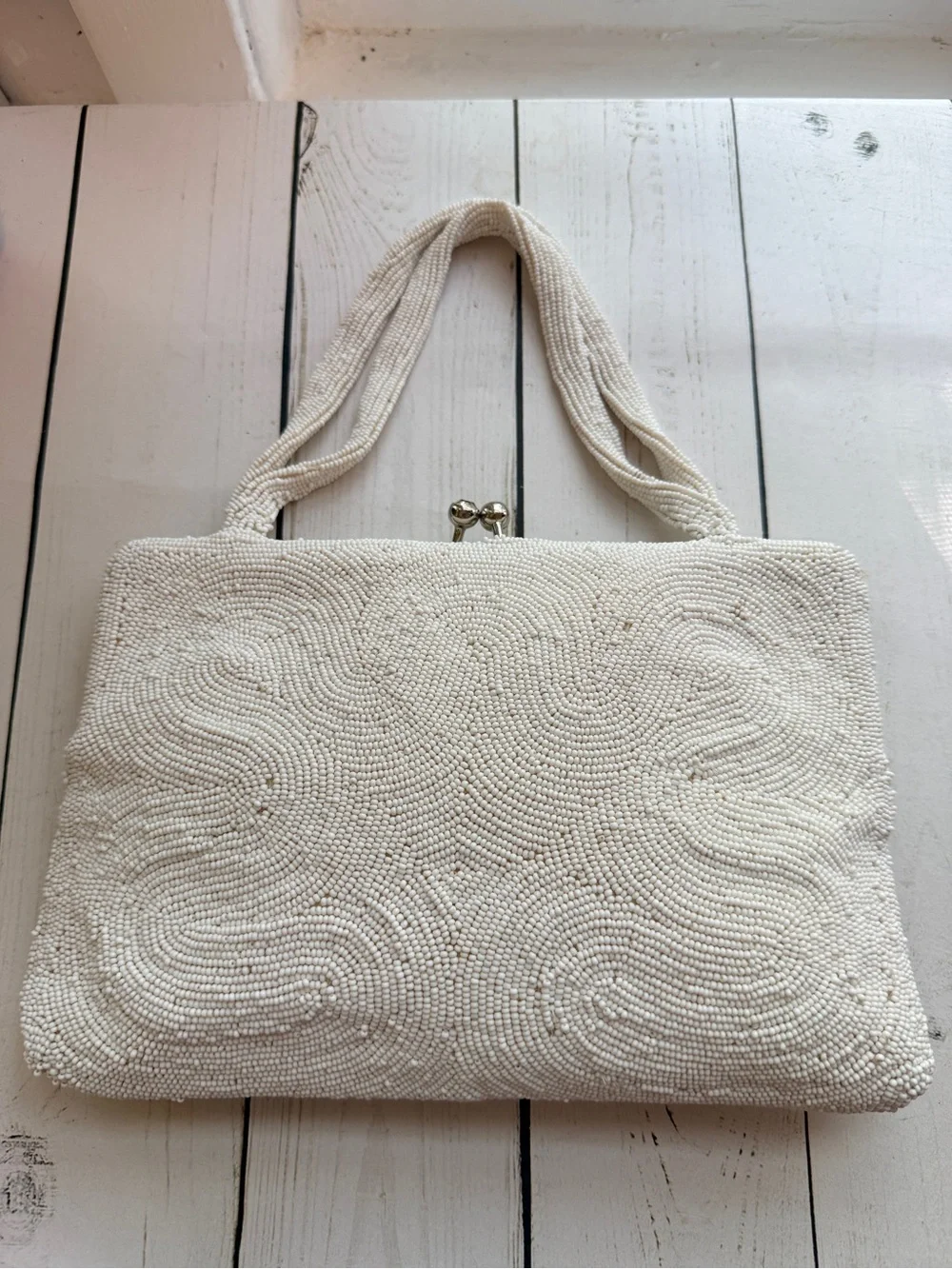 Walborg | Vintage Hand-Beaded Ivory Evening Bag, Made in Belgium